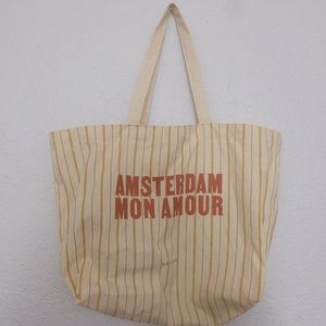 Sézane Large pinstripe tote bag  “Amsterdam Mon Amour"